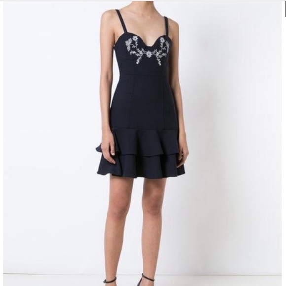 Cinq a Sept Dara Bustier Floral Embroidered Mini Dress in Navy Blue Sz 12 - Picture 1 of 10